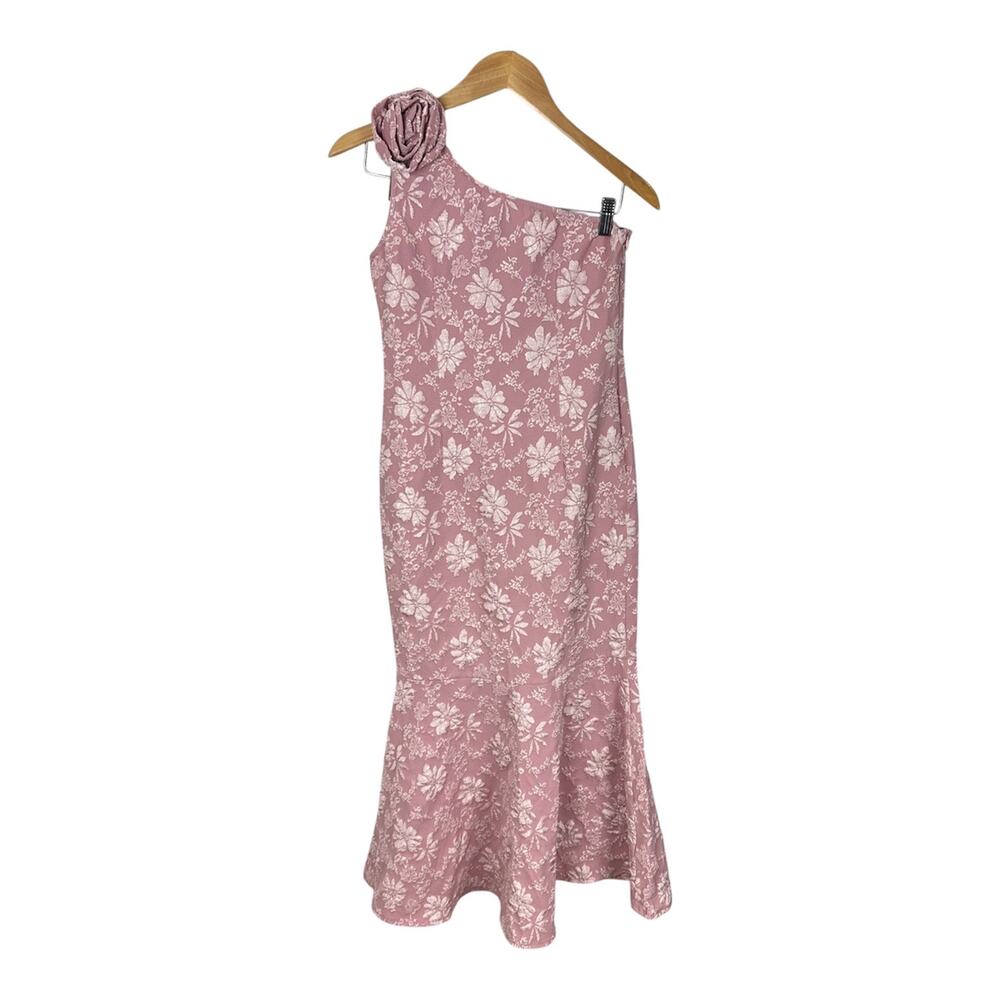 Formal Mermaid Jacquard Floral One Shoulder Maxi Gown Pink Size Small